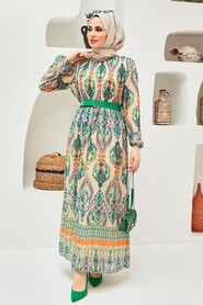Green Hijab Dress 229018Y - 3