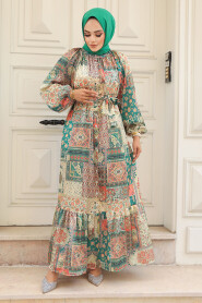 Green Hijab Dress 23155Y 