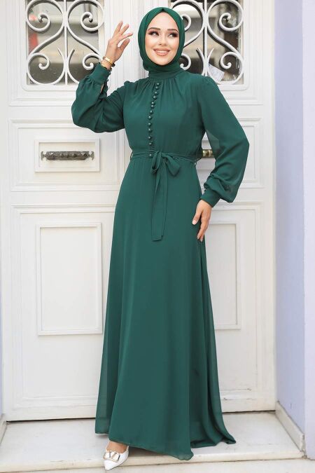 Green Hijab Dress 2703Y - NEVA STYLE
