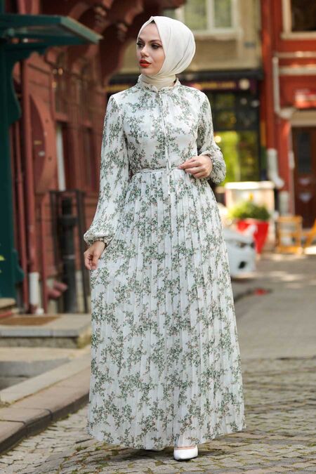Green Hijab Dress 27891Y - NEVA STYLE
