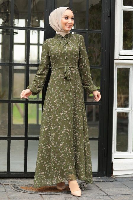 Green Hijab Dress 27902Y - NEVA STYLE