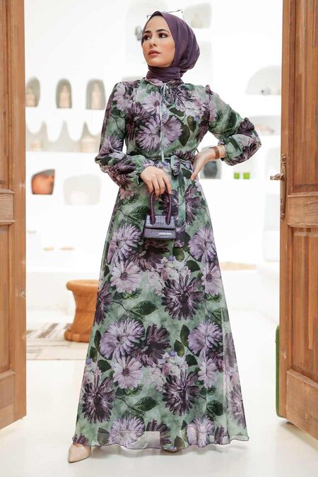 Green Hijab Dress 279039Y - NEVA STYLE