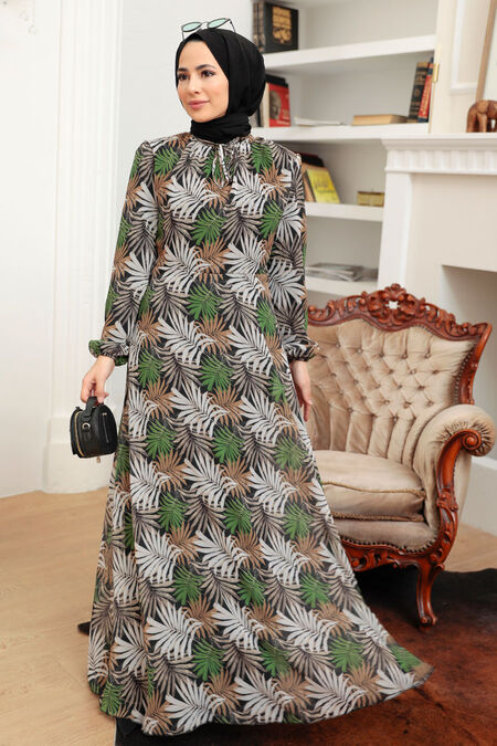 Green Hijab Dress 279076Y - NEVA STYLE