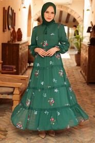 Green Hijab Dress 32811Y - NEVA STYLE