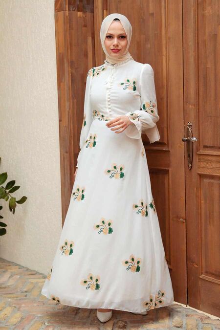 Green Hijab Dress 32942Y - NEVA STYLE
