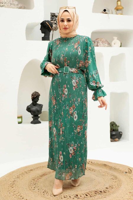 Green Hijab Dress 33420Y - NEVA STYLE
