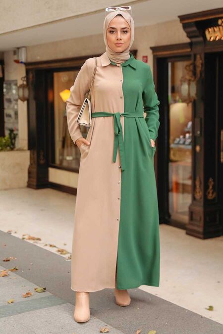Green Hijab Dress 3437Y - NEVA STYLE