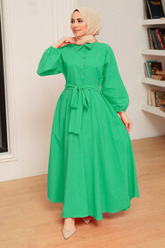 Green Hijab Dress 50091Y - NEVA STYLE