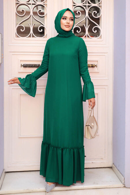 Green Hijab Dress 5729Y - NEVA STYLE