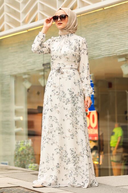 Green Hijab Dress 815405Y - NEVA STYLE