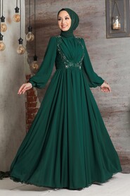 Green Hijab Evening Dress 21921Y - 1