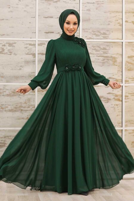Green Hijab Evening Dress 21951Y - Neva-style.com