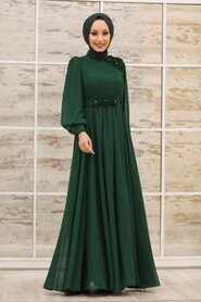 Green Hijab Evening Dress 21951Y - 2