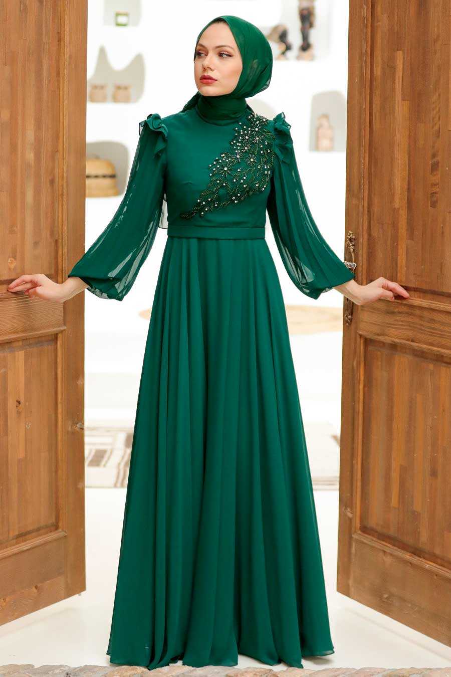 Long Sleeve Green Hijab Dress 22110Y - Neva-style.com Long Sleeve Green Hijab Dress 22110Y - Neva-style.com