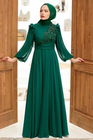 Long Sleeve Green Hijab Dress 22110Y - 1