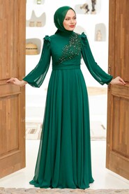  Long Sleeve Green Hijab Dress 22110Y - 4