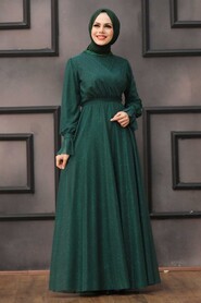  Plus Size Green Hijab Engagement Dress 22202Y - 1