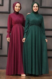  Plus Size Green Hijab Engagement Dress 22202Y - 3