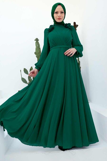 Neva Style - Long Green Hijab Muslim Evening Dress 22232Y