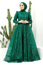  Luxorious Green Islamic Clothing Engagement Dress 22282Y - 1
