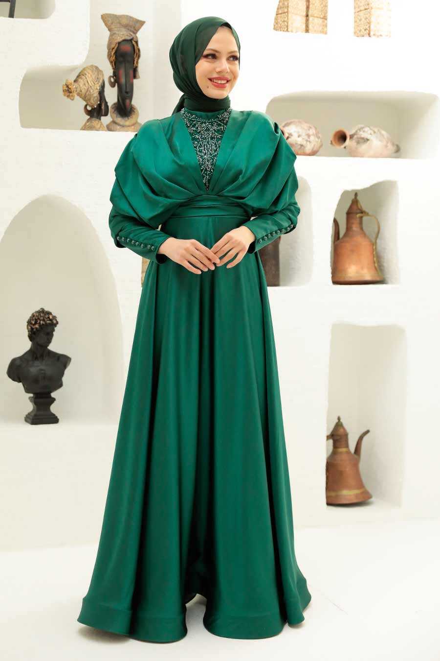 Neva Style - Luxorious Green Modest Islamic Clothing Prom Dress 22451Y