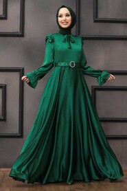 Satin Green Muslim Bridal Dress 27240Y - 1