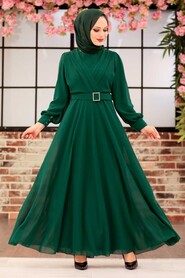  Green Turkish Hijab Engagement Dress 3060Y - 1