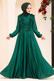  Satin Green Modest Islamic Clothing Wedding Dress 3117Y - 1