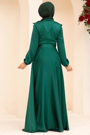  Satin Green Modest Islamic Clothing Wedding Dress 3117Y - 2