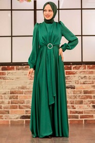 Long Sleeve Green Hijab Evening Dress 3145Y - 2