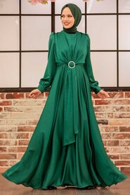  Long Sleeve Green Hijab Evening Dress 3145Y - 1