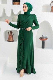  Stylish Green Islamic Clothing Evening Gown 3225Y - 1
