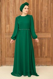  Long Green Modest Islamic Clothing Evening Dress 33490Y - 4