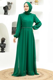  Long Green Modest Islamic Clothing Evening Dress 33490Y - 3