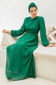  Long Green Modest Islamic Clothing Evening Dress 33490Y - 1