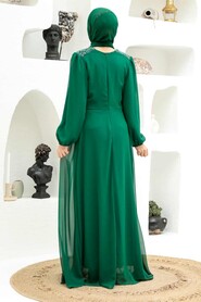  Long Green Modest Islamic Clothing Evening Dress 33490Y - 5