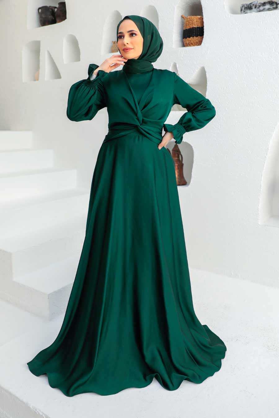 Neva Style - Stylish Green Islamic Clothing Engagement Dress 3389Y ...