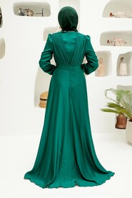  Long Sleeve Green Islamic Long Sleeve Maxi Dress 3454Y - 2