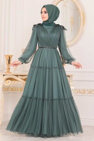 Green Hijab Evening Dress 4072Y - 1