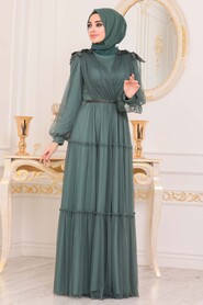 Green Hijab Evening Dress 4072Y - 2