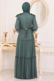 Green Hijab Evening Dress 4072Y - 3