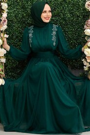  Green Turkish Hijab Wedding Dress 41740Y - 1