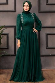  Green Turkish Hijab Wedding Dress 41740Y - 3