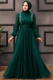  Green Turkish Hijab Wedding Dress 41740Y - 2