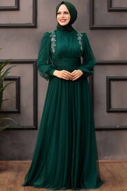  Green Turkish Hijab Wedding Dress 41740Y - 4