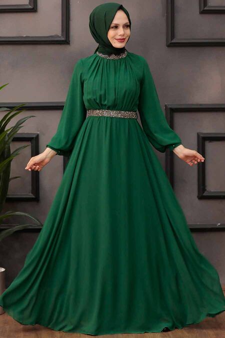  Modern Green Islamic Clothing Wedding Dress 5339Y - NEVA STYLE