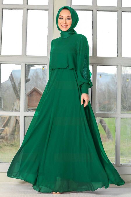 Neva Style - Plus Size Green Islamic Evening Dress 54030Y