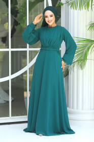  Plus Size Green Islamic Clothing Evening Dress 5422Y - 1