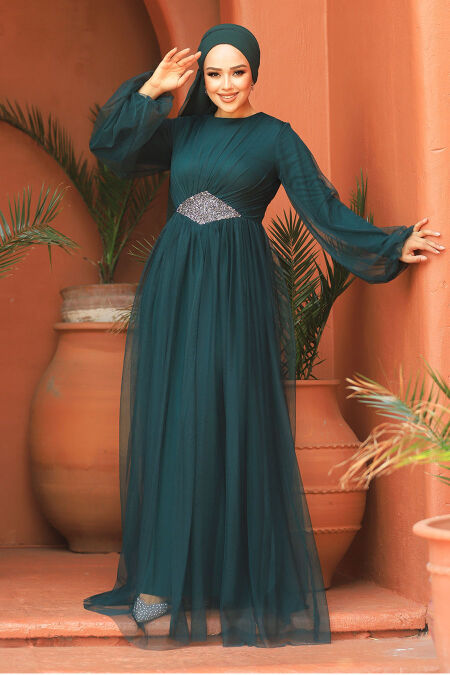  Stylish Green Modest Evening Gown 54230Y - NEVA STYLE