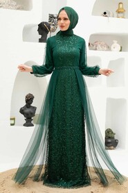  Long Sleeve Green Modest Evening Gown 5632Y - 1